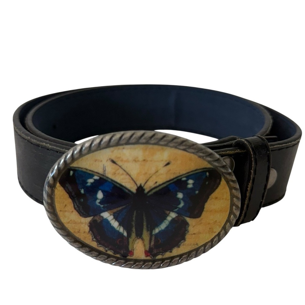Italian‎ Butterfly Buckle Leather Brown Belt Women Size Small 30" to 32" S-2